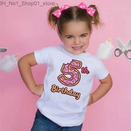 T-shirts Doughnut Birthday Number Shirt 1-9 Birthday T-Shirt Wild Tee Girls Party T Shirt Birthday Outfits Clothes Kid Gift Fashion Tops Q240218