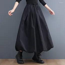 Skirts #3022 Spring Black A-line Skirt Women Pockets Long Tulle High Waisted Midi Female Loose Vintage Gothic Ladies