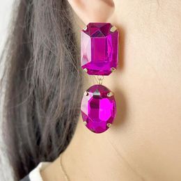 Dangle Earrings Luxury Square Pink Cubic Zirconia Stones Ear Studs Exquisite Fashion Gold Color For Women Wedding Jewelry