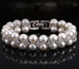 Handmade Wedding Pearl Jewellery Double Rows Cubic Zirconia Setting Big Bridal Bracelets Bangle for Women CB1577063552