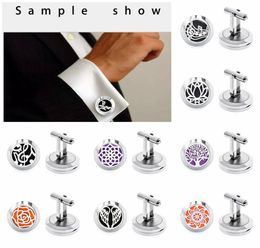 1pair Lotus flower Wings 20mm Stainless Steel Shirt Cufflink Essential Oil Aromatherapy Cuff Link Perfume Diffuser Cuff Button 10p5854352