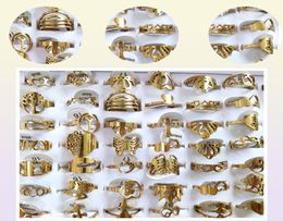 100pcs/lot Laser Cutting Rings for Women Styles Mix Gold Stainless Steel Charm Ring Girls Birthday Party Favour Female Beauul Jewellery Wholeale lots9531632