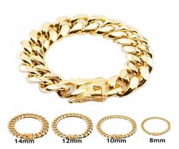 18K Gold Plated High Polished Miami Cuban Link Stainless Steel Bracelets Men Punk Curb Chain Butterfly Clasp K55366113945