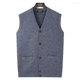 Men's Vests Sleeveless Loose Warm Sweater Vest Men Knitwear Solid Colour V-neck Pullover Waistcoat Autumn Winter Knitted A26