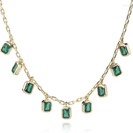 Pendant Necklaces Spring Qiaoer Vintage 18K Gold Plated Emerald Necklace For Women Gemstone Party Fine Jewellery Gift Accessories