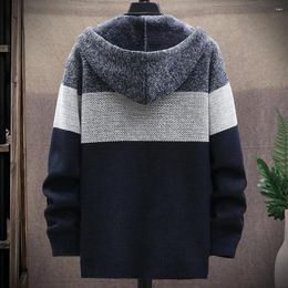 Men's Sweaters Coat Mens Sweatshirt Leisure Colorblock Winter Fleece Zip Hooded Jacket Knitted Long Sleeve Outwear Male Comfy