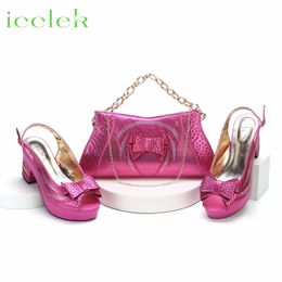 Fashionable Fuchsia Color Peep Toe Ladies Shoes Matching Bag Set For Nigerian Women Wedding Party Pump 240130