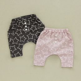 70120 CM kids summer cotton Fashion brand boys and girls elastic waist knee length Harlan pants 240226