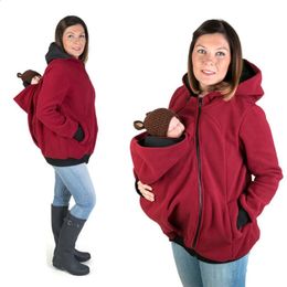 Mor Kangaroo hoodie tröja jacka mammkläder förtjockas för gravida kvinnor föräldraskap barn vintermärke 240117