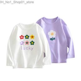 T-shirts 2-8T Infant Flower Girls T Shirt Toddler Kid Baby Girl Clothes Autumn Winter Top Cotton Floral Tshirt Childrens Loose Tee Outfit Q240218