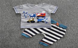 Infant Toddler Baby Kids Boys Outfits Babies Boy Cartoon car Short sleeve Tops TshirtStriped Pants Outfit Set Clothes1424162
