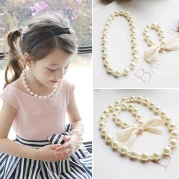 Necklace Earrings Set Kids Romantic Pearl Jewellery For Children Simulated Bead Bracelet Little Girl's Toy Birthday Party Gifts K4r6