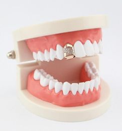 hip hop single tooth grillz tilt diamonds real gold plated rappers dental grills cool music body Jewellery golden silver rose gold g4685100