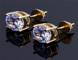 8mm Hip Hop CZ Earrings For Men Women Luxury Screw Back Earings Ring Full Dimaond Hip Hop Ear Stud Gold Jewelry9496483