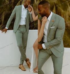 Latest Beautiful Green Wedding Men Suits Lapel Costume Homme Tuxedo Terno Masculino Slim Fit Blazer 2 Pieces Jacket Pant 240201