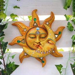 Colorful Metal Carving Mosaic Sun and Moon Wall Hanging Ornament Plaque Sculpture for Indoor Outdoor Home Decor 240119