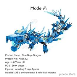 Blocks 2in1 DIY Flying Blue Ninja Dragon Fighting Mech Set Figures Model Building Blocks Toys for Boys Children Kids Birthday Gifts