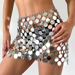 IngeSightZ Shiny Plastics Sequins Belly Chain Disc Skirt for Women Sexy Waist Chain Dress Body jewelry Rave Festival Clothing 240127