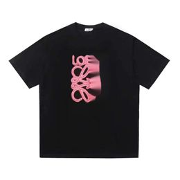 Loewee Designer T-shirt Top Quality Men's T-Shirts Summer Embroidered Fluorescent Pink Letter Round Neck Short Sleeved T-shirt Loose For Men And Women Couples Style