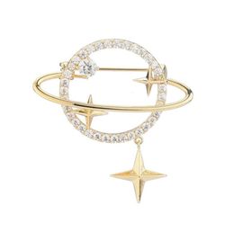 New Fashion Men Women Brooch Pins Yellow Gold Plated Top Bling CZ Space Star Brooches Pins for Party Wedding Nice Gift1369949