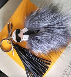 y Karl Genuine Raccoon Fur Pompom Bag Bugs Charm Keychain Plush Key Ring Leather Tassel Pompom2179781