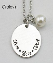 LIVE LOVE HEAL Inspirational Hand Stamped Engraved Custom Pendant Necklace For Fashion lady Nice Gift Jewelry 18Inch 22MM 10Pcs Lo1949713