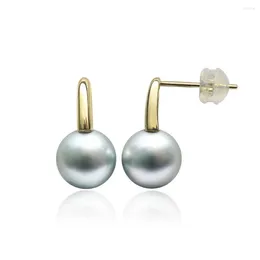 Dangle Earrings Silver Gray Tahitian Cultured Pearl Drop 14K Yellow Gold 8.5-9mm