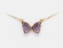 Luxury jewelry women pink purple glass butterfly designer necklaces copper with gold plated pendant necklaces for girl fashion sty8085914