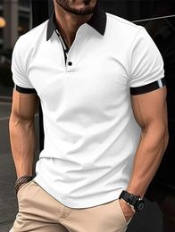 Men's T-Shirts 2024 Summer Mens Button Polo Shirt Solid Color Short sleeved Collar T-shirt Casual Set TopQ240426