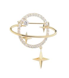 New Fashion Men Women Brooch Pins Yellow Gold Plated Top Bling CZ Space Star Brooches Pins for Party Wedding Nice Gift5142838