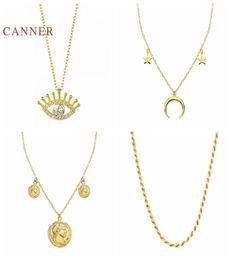 CANNER Real 925 Sterling Silver Necklace For Women Eyes Roman Coins Weaved Jewellery Pendant Chain 18K Choker Joyero 2106165262944