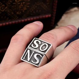 Cluster Rings European And American Personalised Men's Wide Punk English Letter SO NS Dropped Oil Black Ring Nightclub Party Jewellery