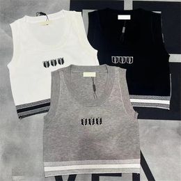 Cropped Women Singlets Tops Sleeveless Knitted Tanks Contrast Colour Sexy Tank Shirt Luxury Designer Knits