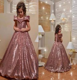 Rose Gold Sequin Girls Pageant Dresses With Off shoulder Sparkling Sequin Floor Length A Line Kid Formal Pageant Dresses Cheap4667473