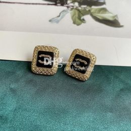Elegant Stud Charm Square Eardrop Diamond Earrings Double Letter Earrings Party Gift With Box