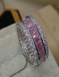 Victoria Wieck Luxury Jewellery Full Princess Cut Pink Sapphire 925 Sterling Silver Simulated Diamond Gemstones Wedding Band Ring Si9257344