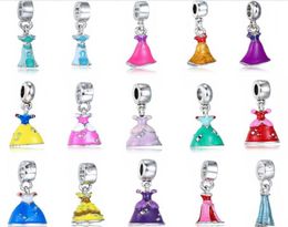 100pcs Charms Princess Dress Enamel Alloy metal DIY Dangles fit European Bracelet Low 4830578