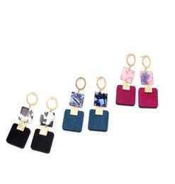 Design and development of wooden square multicolor acetate long alloy earrings9005236