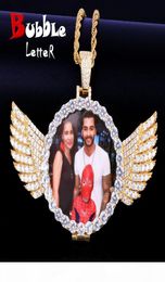 Gold Custom Made Po With Wings Medallions Necklace Pendant 4mm Tennis Chain Cubic Zircon Men039s Hip Hop Jewellery 75x55cm5507690