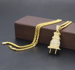 Mens Fashion Hip Hop Necklace Gold Cuban Link Chain Iced Out Plug Pendant Necklace For Men3905149