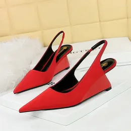 Sandals Spring And Summer Pointed Shallow Mouth Wedge High Heel Back Strap Banquet Dress Daily Versatile Women's Single Shoe