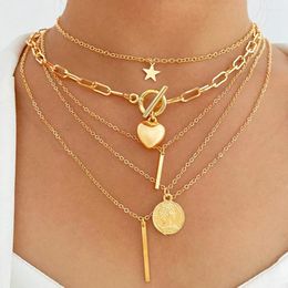 Pendant Necklaces IPARAM Vintage Chains Set Heart Stars Geometric Gold Colour Multi-layer Necklace For Women Fashion Jewellery Gift