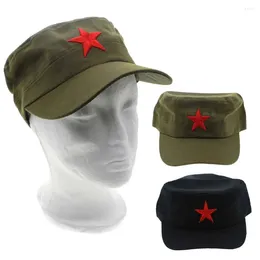 Berets Gifts China Vintage Unisex Fabric Red Star Military Hats Green Flat Army Cap