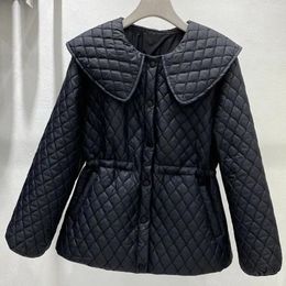 Women's Trench Coats Doll Collar Light Down Cotton Jacket Women Drawstring Waist Outwear 2024 Autumn Winter Black White Loose Coat Female