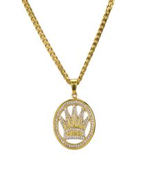 Luxury Street style Copper Royal King Crown Pendant men stainless steel Necklace Cuba chain Necklaces Pendants for jewelry 2106211615832