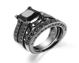 Women Rings Big Black Blue stone Fashion Wedding Ring Sets Engagement Promise bague femme Europe fashion twoinone rings80891299034450