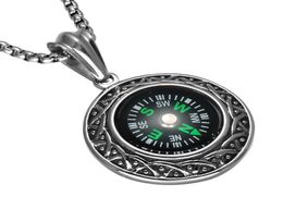 Compass Pendant Necklace Round Shape Stainless Steel Pendant Long 60cm Chain Male and Female Compbum Jewelry5485490