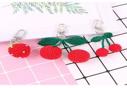 Cute Handmade Knitting Wave Big Cherry Strawberry Key Chains for women Funny Fruit Keychains Bag Hanging Car Key Holder Keyrings8797562