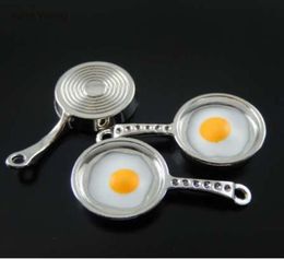 Julie Wang 5PCs Charms Alloy Retro Silver Plated Frying pan with Eggs Jewellery Making Pendant Charm Accessory Suspension6180798