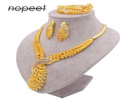 Nopeet Supply Dubai 24K Gold Womens Jewelry Set Indian Bride Necklace Ring Earring Bracelet FourPiece Set6830372